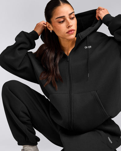 Foundations Cosy Oversized Zip Through Hoodie | Soft Black