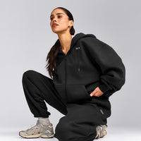 Foundations Cosy Oversized Zip Through Hoodie | Soft Black