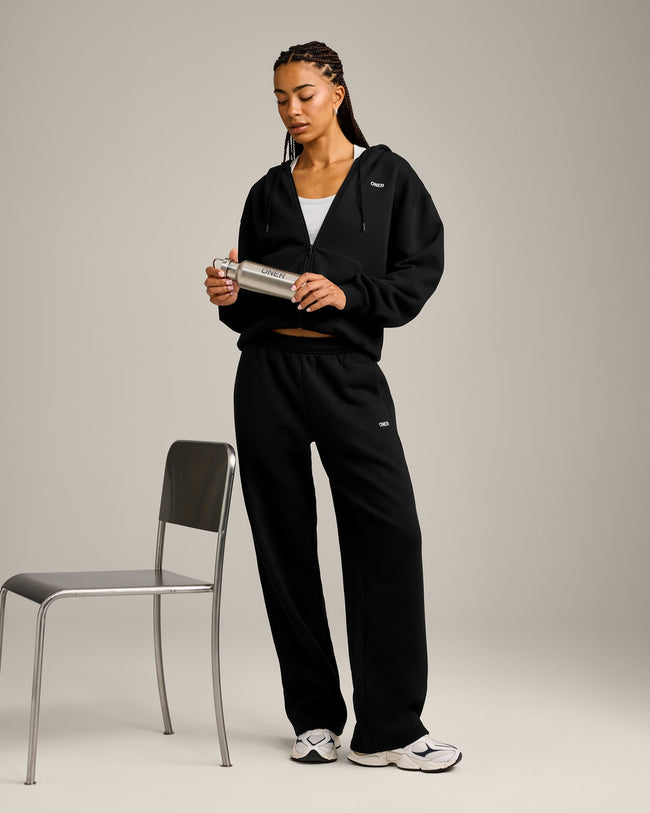Foundations Cosy Zip Through Hoodie | Black