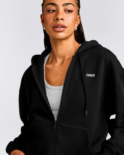 Foundations Cosy Zip Through Hoodie | Black