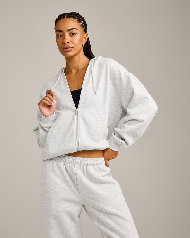 Foundations Cosy Zip Through Hoodie | Light Grey Marl