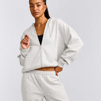 Foundations Cosy Zip Through Hoodie | Light Grey Marl
