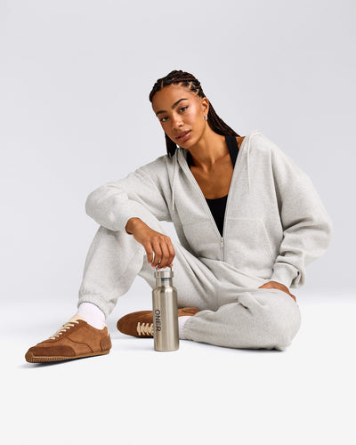 Foundations Cosy Zip Through Hoodie | Light Grey Marl