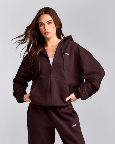 Foundations Cosy Zip Through Hoodie | Plum Brown