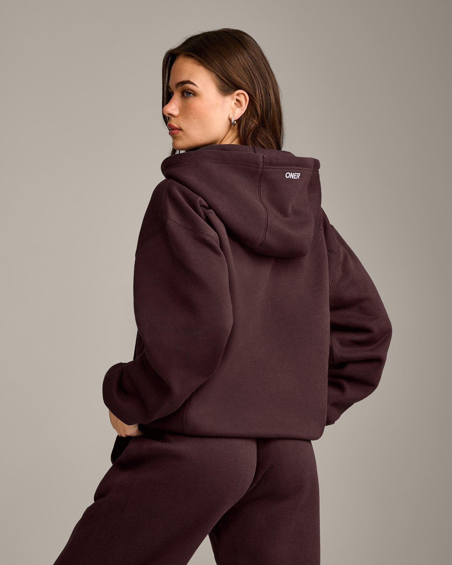 Foundations Cosy Zip Through Hoodie | Plum Brown