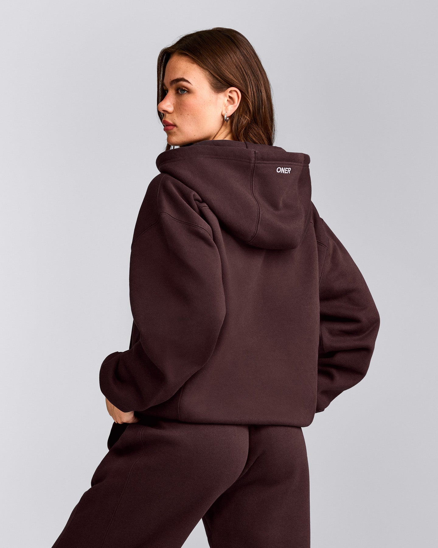 Foundations Cosy Zip Through Hoodie | Plum Brown