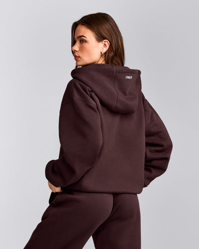 Foundations Cosy Zip Through Hoodie | Plum Brown