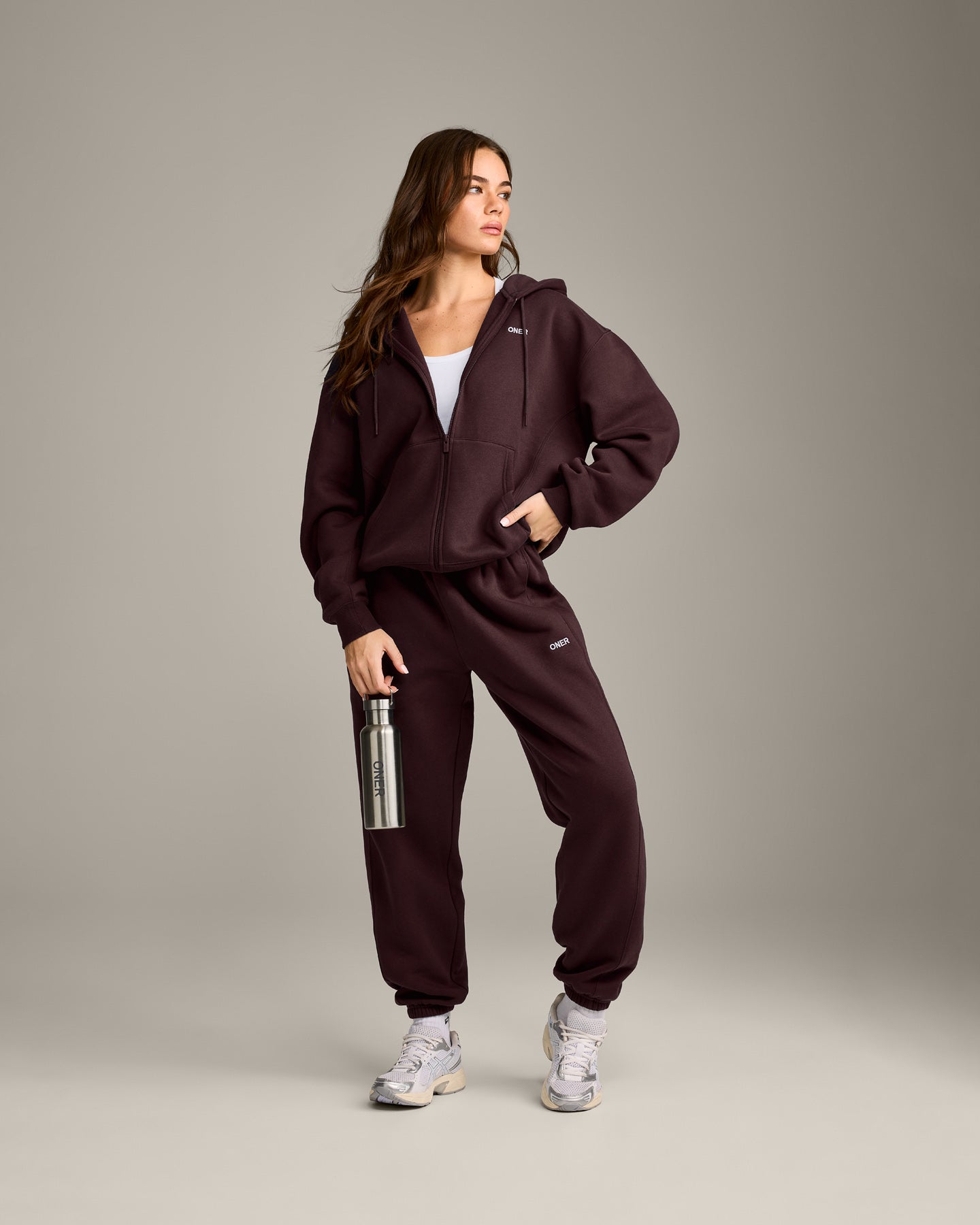 Foundations Cosy Zip Through Hoodie | Plum Brown