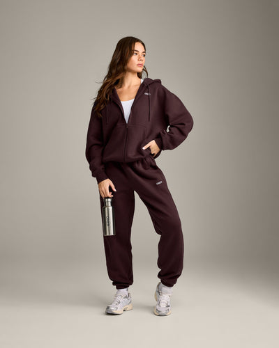 Foundations Cosy Zip Through Hoodie | Plum Brown