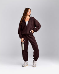 Foundations Cosy Zip Through Hoodie | Plum Brown