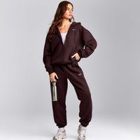 Foundations Cosy Zip Through Hoodie | Plum Brown