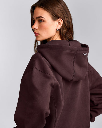 Foundations Cosy Zip Through Hoodie | Plum Brown