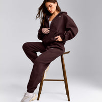 Foundations Cosy Zip Through Hoodie | Plum Brown