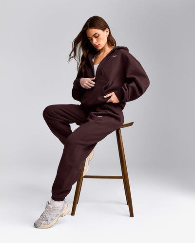 Foundations Cosy Zip Through Hoodie | Plum Brown