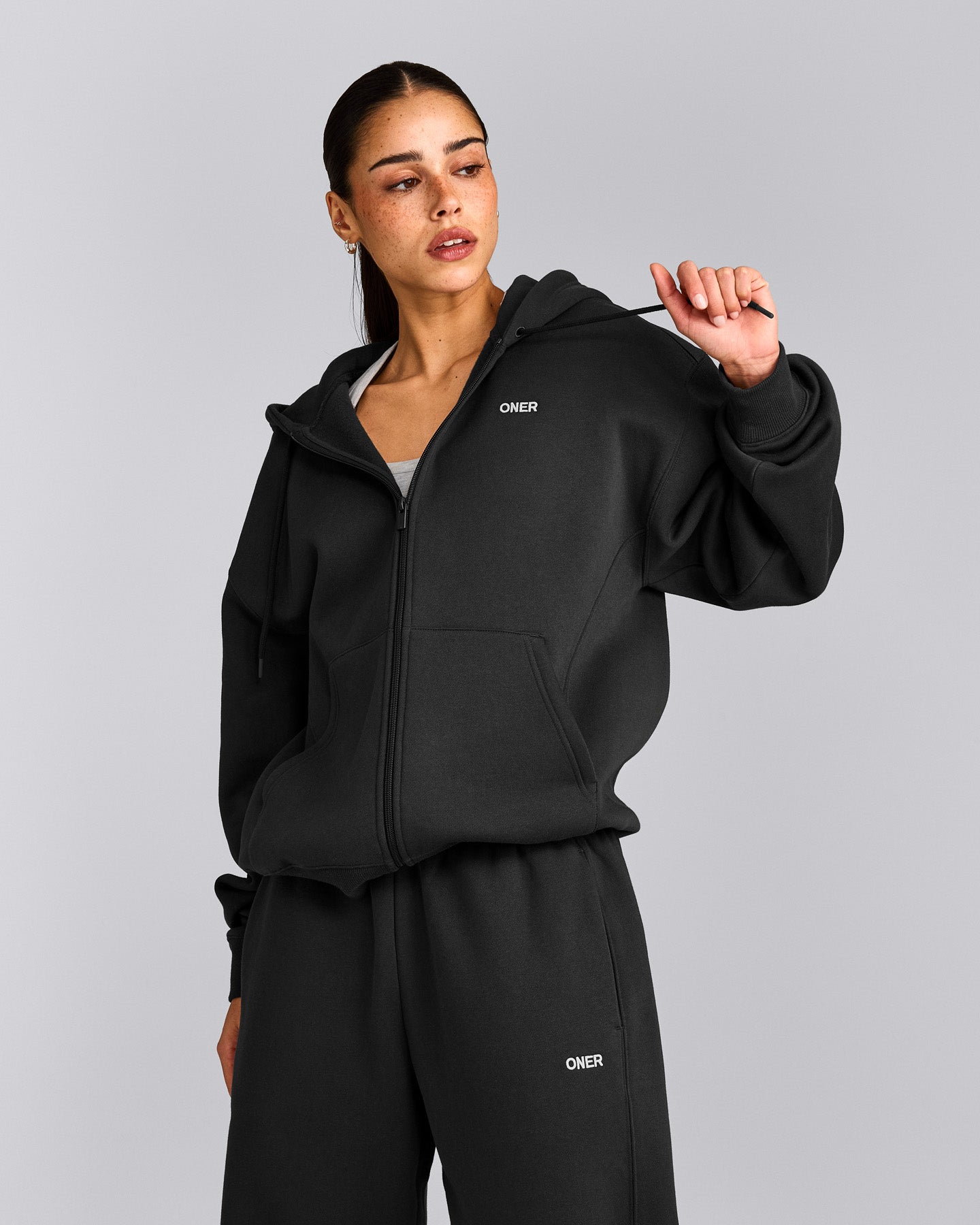 Foundations Cosy Zip Through Hoodie | Soft Black