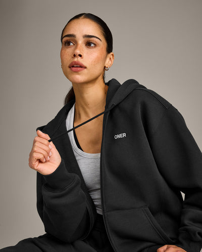 Foundations Cosy Zip Through Hoodie | Soft Black