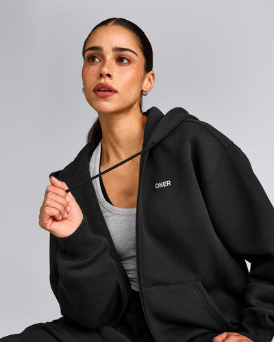 Foundations Cosy Zip Through Hoodie | Soft Black
