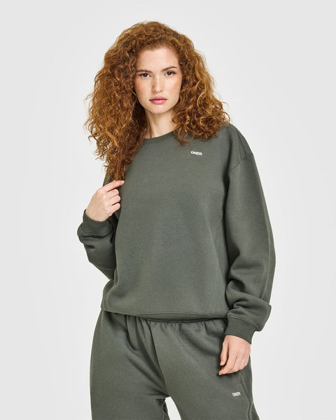 stair gather frill keyneck sweat スウェット Foundations Crew Neck Sweatshirt Dark Khaki | Oner Active EU