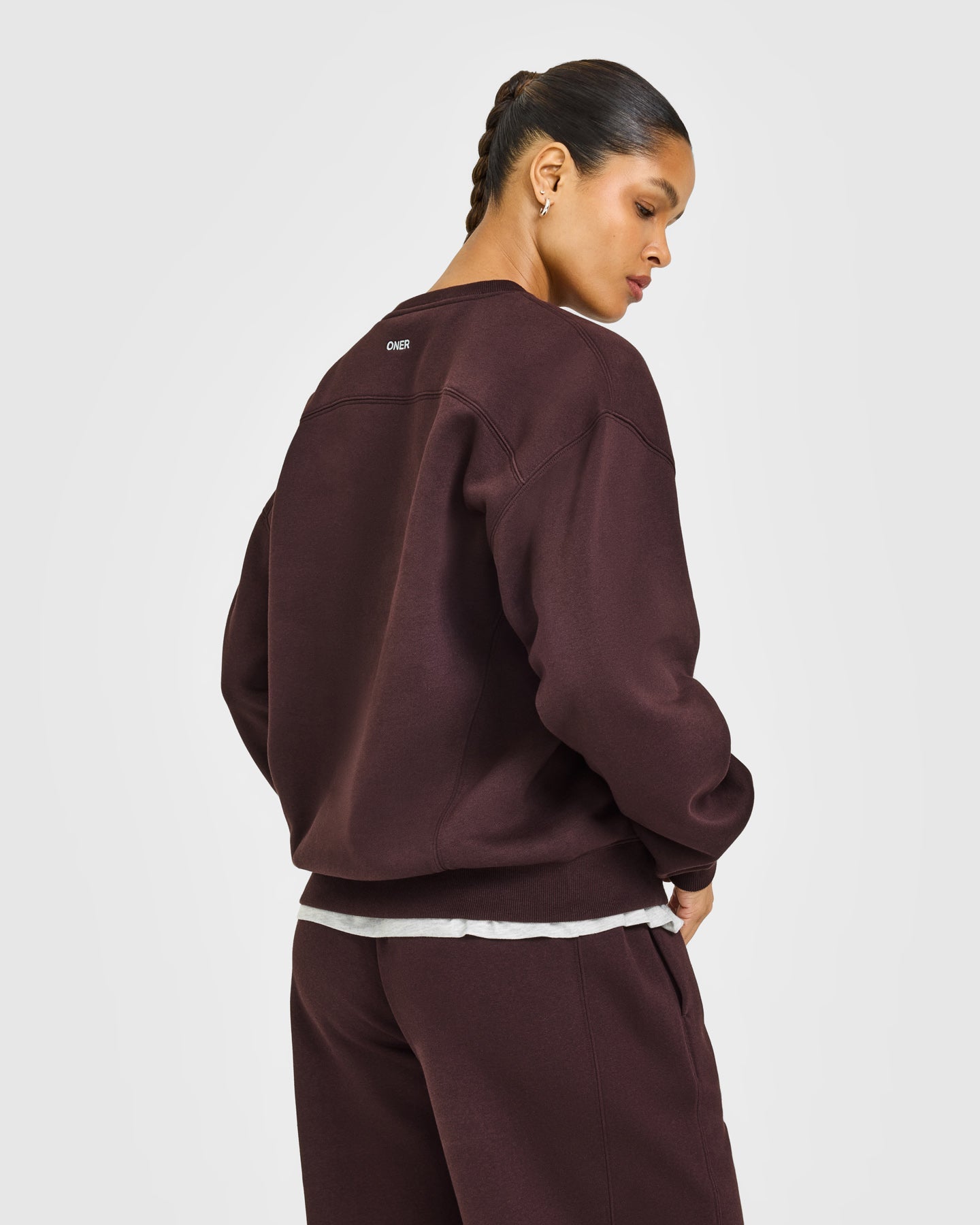 Foundations Crew Neck Sweatshirt with Grey Logo | Plum Brown