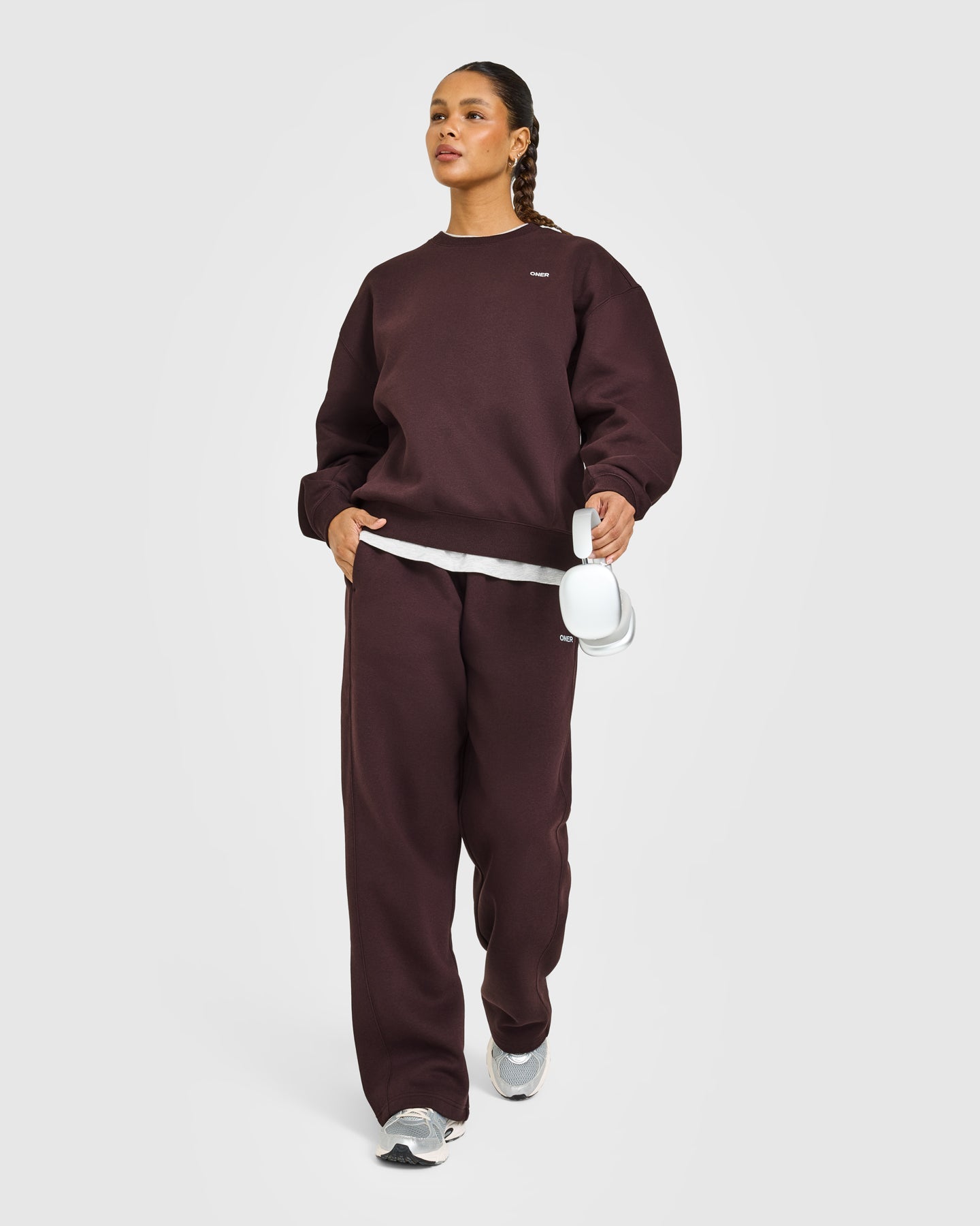 Foundations Crew Neck Sweatshirt with Grey Logo | Plum Brown