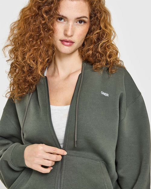 Foundations Zip Through Hoodie | Dark Khaki