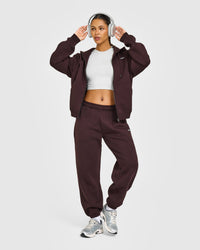 Foundations Zip Through Hoodie with Grey Logo | Plum Brown