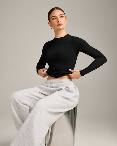 Mellow™ Motion Crew Neck Long Sleeve Top | Black