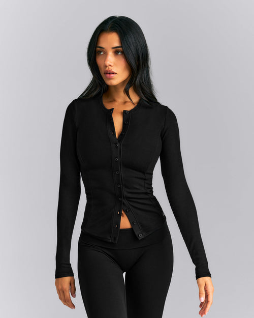 Mellow™ Rib Long Sleeve Cardigan | Black