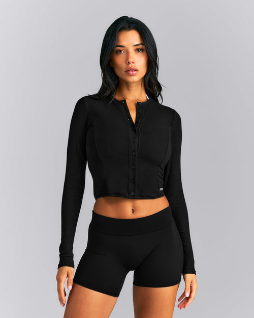 Mellow™ Rib Mid Long Sleeve Cardigan | Black