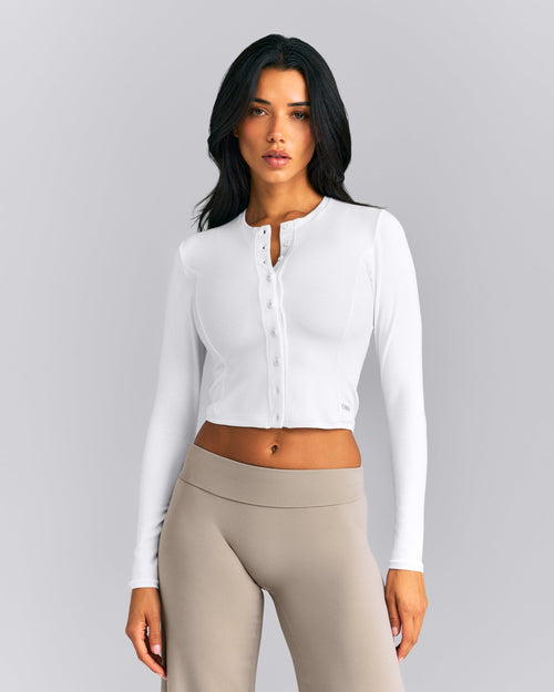 Mellow™ Rib Mid Long Sleeve Cardigan | White