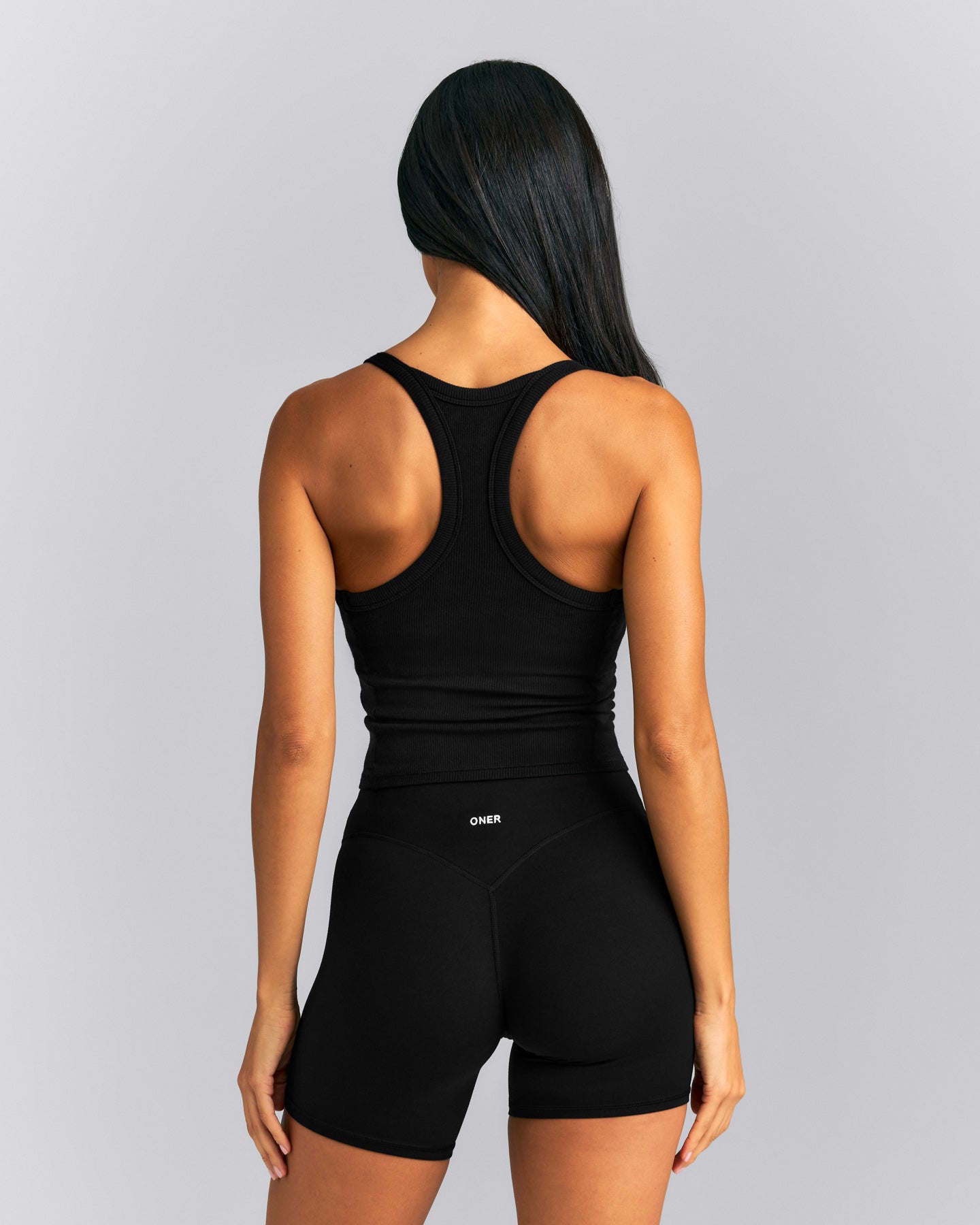 Mellow™ Rib Racer Back Mid Tank Top with Built in Bra Shelf | Black