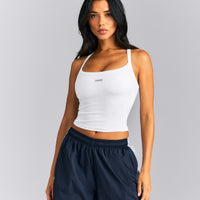 Mellow™ Rib Racer Back Mid Tank Top with Built in Bra Shelf | White