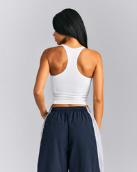 Mellow™ Rib Racer Back Mid Tank Top with Built in Bra Shelf | White