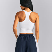 Mellow™ Rib Racer Back Mid Tank Top with Built in Bra Shelf | White