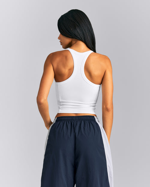 Mellow™ Rib Racer Back Mid Tank Top with Built in Bra Shelf | White
