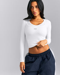 Mellow™ Rib Racer Back Mid Tank Top with Built in Bra Shelf | White