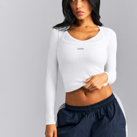 Mellow™ Rib Racer Back Mid Tank Top with Built in Bra Shelf | White