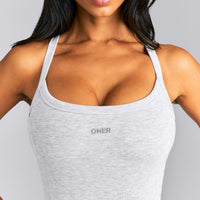 Mellow™ Rib Racer Back Vest with Built in Bra Shelf | Light Grey Marl