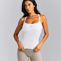 Mellow™ Rib Racer Back Tank Top with Built in Bra Shelf | White