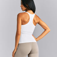 Mellow™ Rib Racer Back Tank Top with Built in Bra Shelf | White