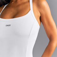 Mellow™ Rib Racer Back Tank Top with Built in Bra Shelf | White