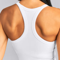 Mellow™ Rib Racer Back Tank Top with Built in Bra Shelf | White