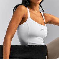 Mellow™ Rib Racer Back Tank Top with Built in Bra Shelf | White