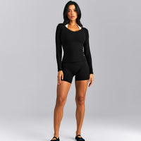 Mellow™ Rib V Neck Long Sleeve Top | Black