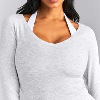 Mellow™ Rib V Neck Long Sleeve Top | Light Grey Marl