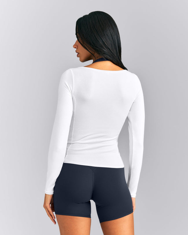 Mellow™ Rib V Neck Long Sleeve Top | White