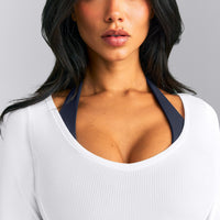 Mellow™ Rib V Neck Long Sleeve Top | White