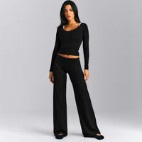 Mellow™ Rib V Neck Mid Long Sleeve Top | Black