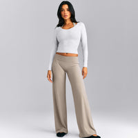 Mellow™ Rib V Neck Mid Long Sleeve Top | Light Grey Marl