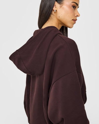 Mid Weight Relaxed Zip Through Hoodie | Plum Brown